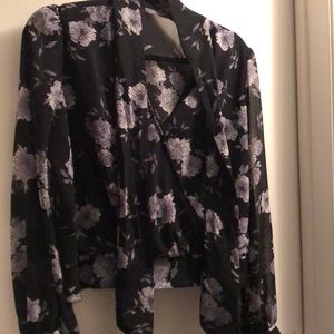 Faux wrap blouse with sash neck tie